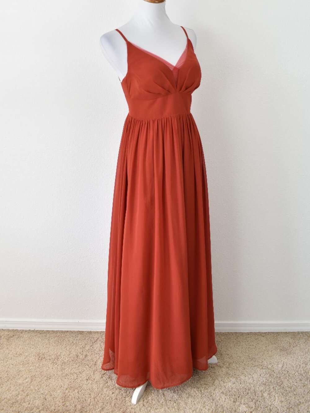 Azazie RUST V-Neck Pleated Chiffon Dress - 6 - Picture 5 of 9